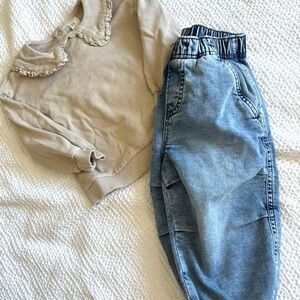 H&M 2T Kids Beige Ruffle Collar Top with 2yr GAP Blue Balloon Joggers